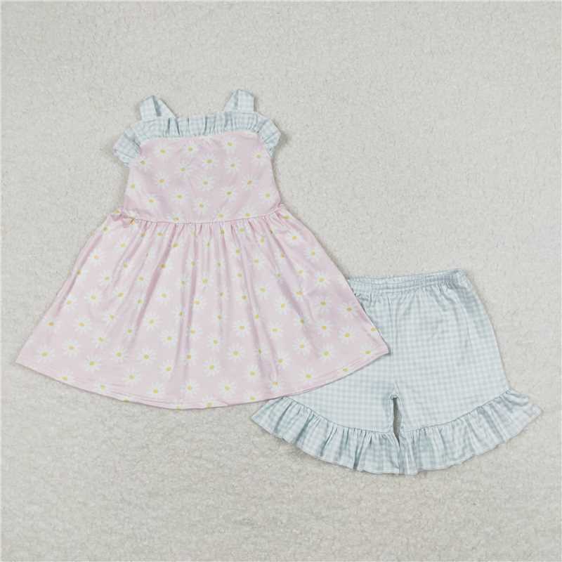 Baby Girls Pink Daisy Straps Dress Rompers Sibling Sister Clothes Sets