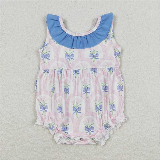 Baby Girls Pink Flowers Bunches Sibling Rompers Clothes Sets