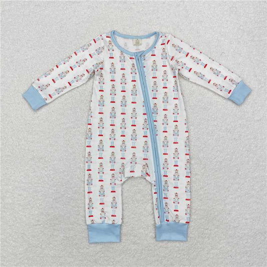 Sibling Christmas Soldier Zip Bamboo Rompers
