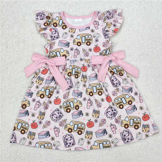 Sibling Baby Girls Pencil Pink Bow Back To School Dresses Outfits