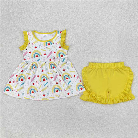 Sibling Baby Girls Rainbow Back To School Dresses Outfits Sets