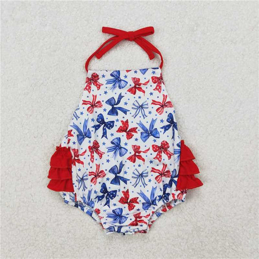 Sibling Baby Girls 4th of July Bows Halter Rompers Dresses