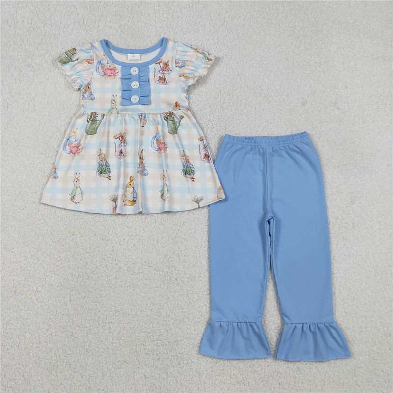 RTS GSPO2094 Baby Boys Easter Outfit Set Stripe Rabbit Button Tunic with Ruffle Pants Matching Holiday Clothes for Infants