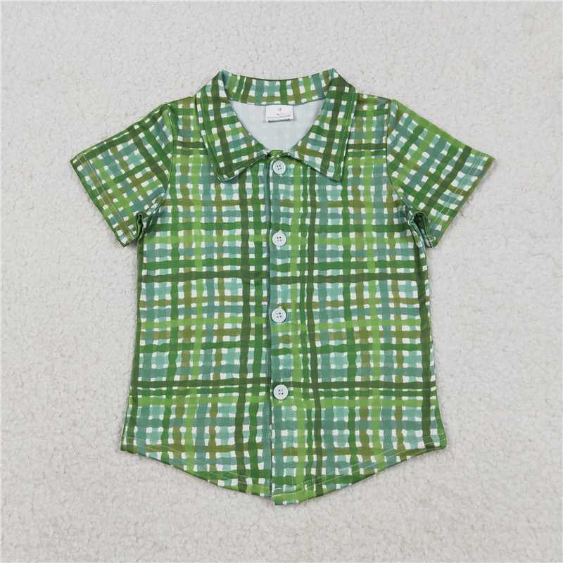RTS BT1456 Baby Boys Top Baby Boys Green Checked St Patrick Button Shirts Top