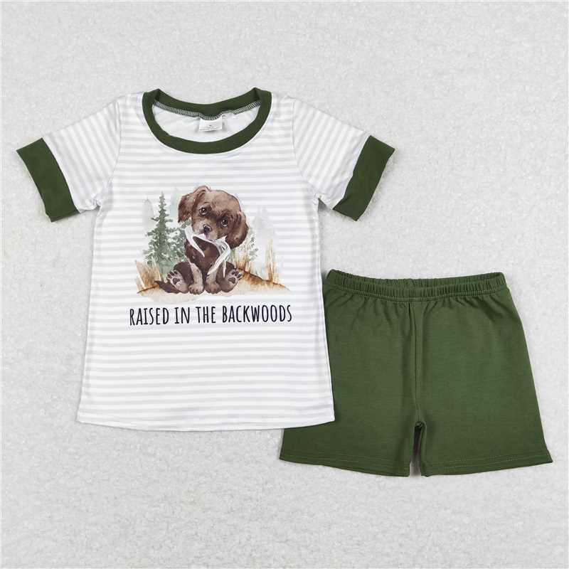 RTS BSSO0376 Baby Boys Toddler Dog Backwoods Stripes Shirts Shorts Clothes Sets