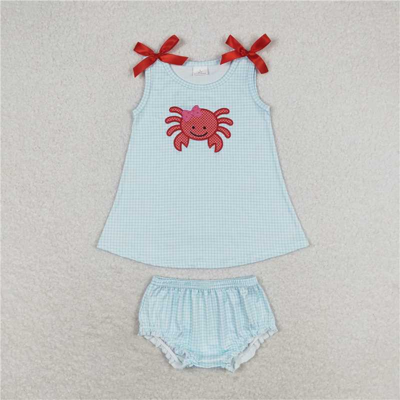 RTS GBO0267 Baby Girls Crab Blue Tunic Top And Bummies Clothing Set Baby Outfit Set
