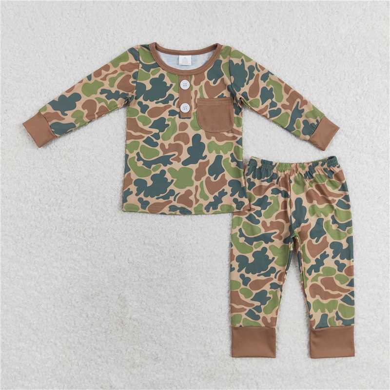 BLP0580 Bamboo Baby Boys Green Camo Pocket Top Pants Bamboo Pajamas Clothes Set