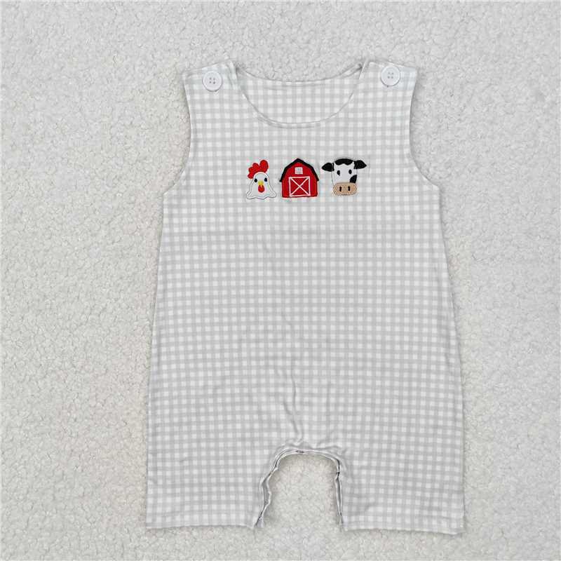 RTS SR2183 Baby Boys Romper Baby Infant Boys Checkered Farm Chicken Cow Rompers