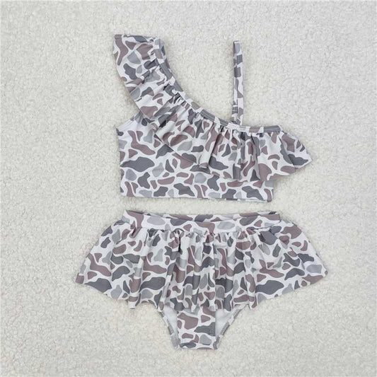Sibling Baby Girls Camouflage Ruffle Top Bummie 2pcs Swimsuits