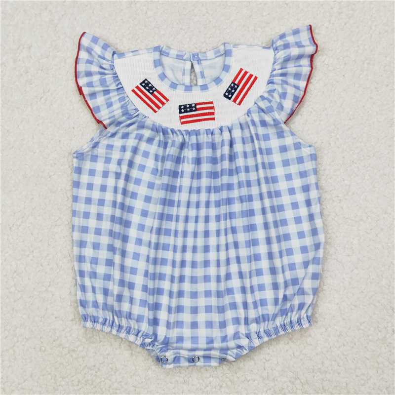 RTS SR2571 Smocked Baby Girls Sleeveless Rompers Infant 4th of July Flags Outfit Girls' Summer Clothing