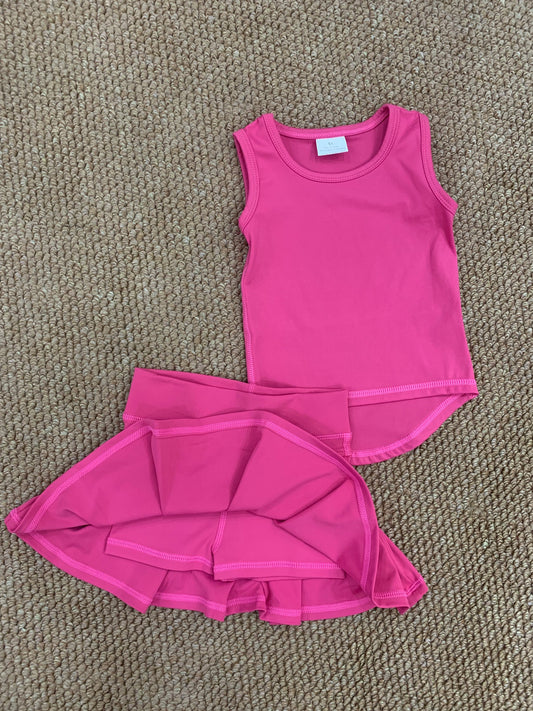 GT0982+GLK0079 Baby Girls Hot pink Sleeveless Vest Shirt Pleated Skorts Yoga Active Set 6.6