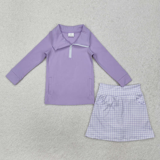 GLD0985 Baby Girls Lavender Pullover Active Wear Top Shorts Skirts Clothes Set