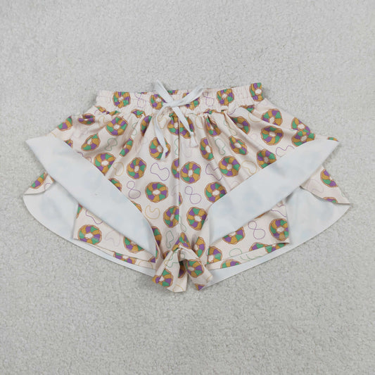 SS0680 Adult Women Mardigras Donuts Necklaces Yoga Active Ruffle Shorts Bottoms C12.2