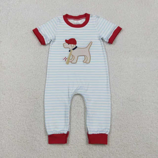 Sibling Baby Boys Embroidery Baseball Dogs Stripe Pockets Pants Team Set Footie Rompers C12.2