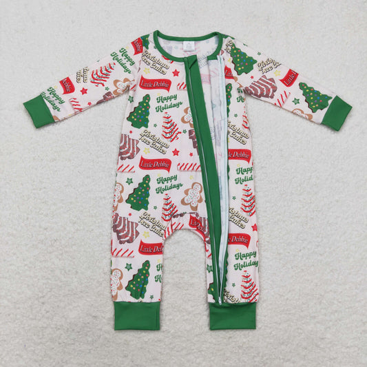 LR1057 Bamboo Christmas tree cookie zip-up long-sleeved onesie