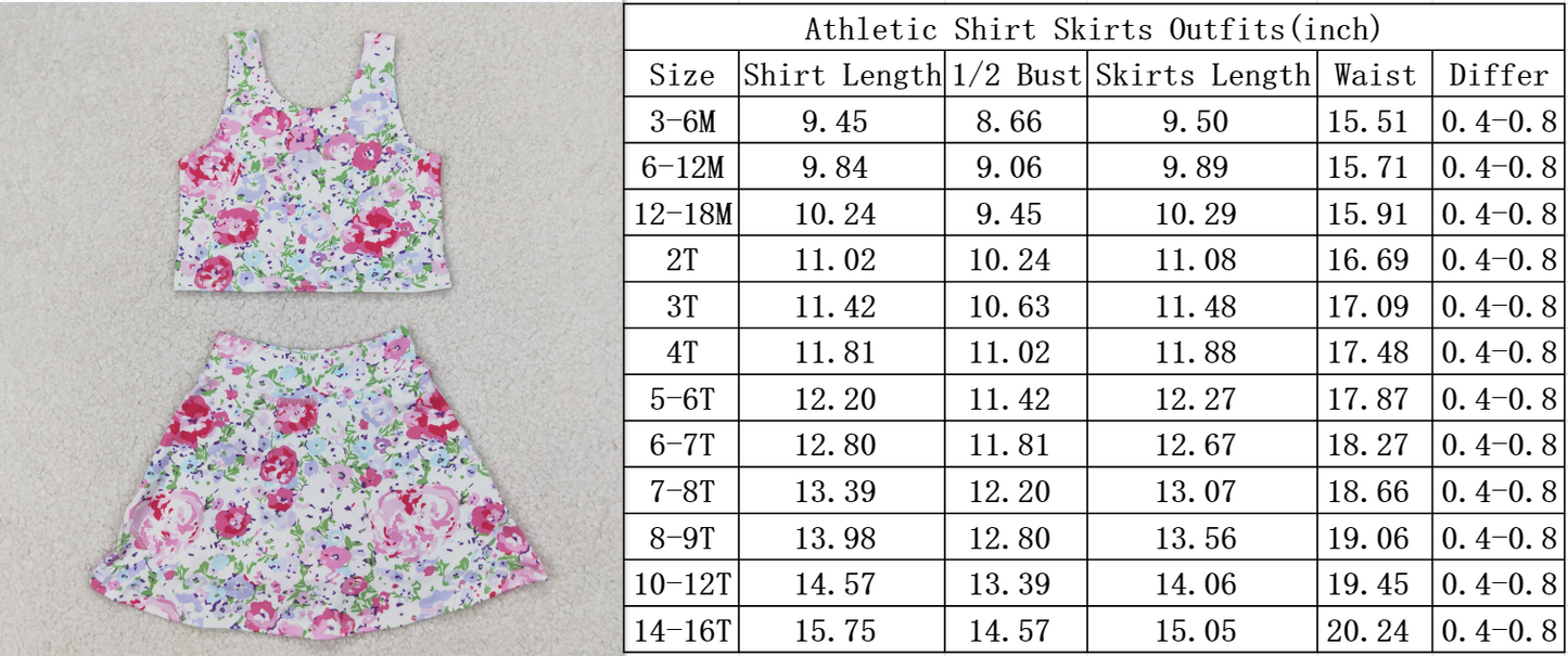 GSD1989 Baby Girls Pink Flowers Athletic Active Wear Top Shorts Skirts Clothes Set