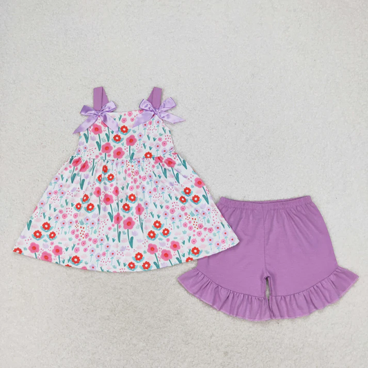 Sibling Baby Girls Straps Floral Tunic Ruffle Shorts Summer Clothes Sets 6.19