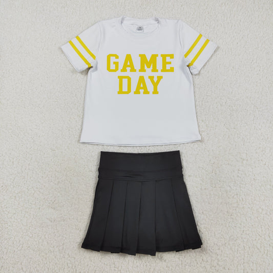 GT1115+GLK0087 Baby Girls Vinyl Yellow Game Day Top Pleated Skorts Yoga Active Team Set C8.21