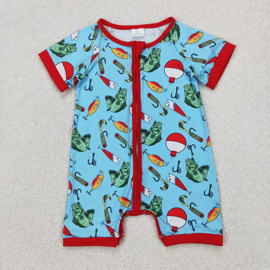 SR2707 Baby Infant Boys Fishing Float Zip Romper