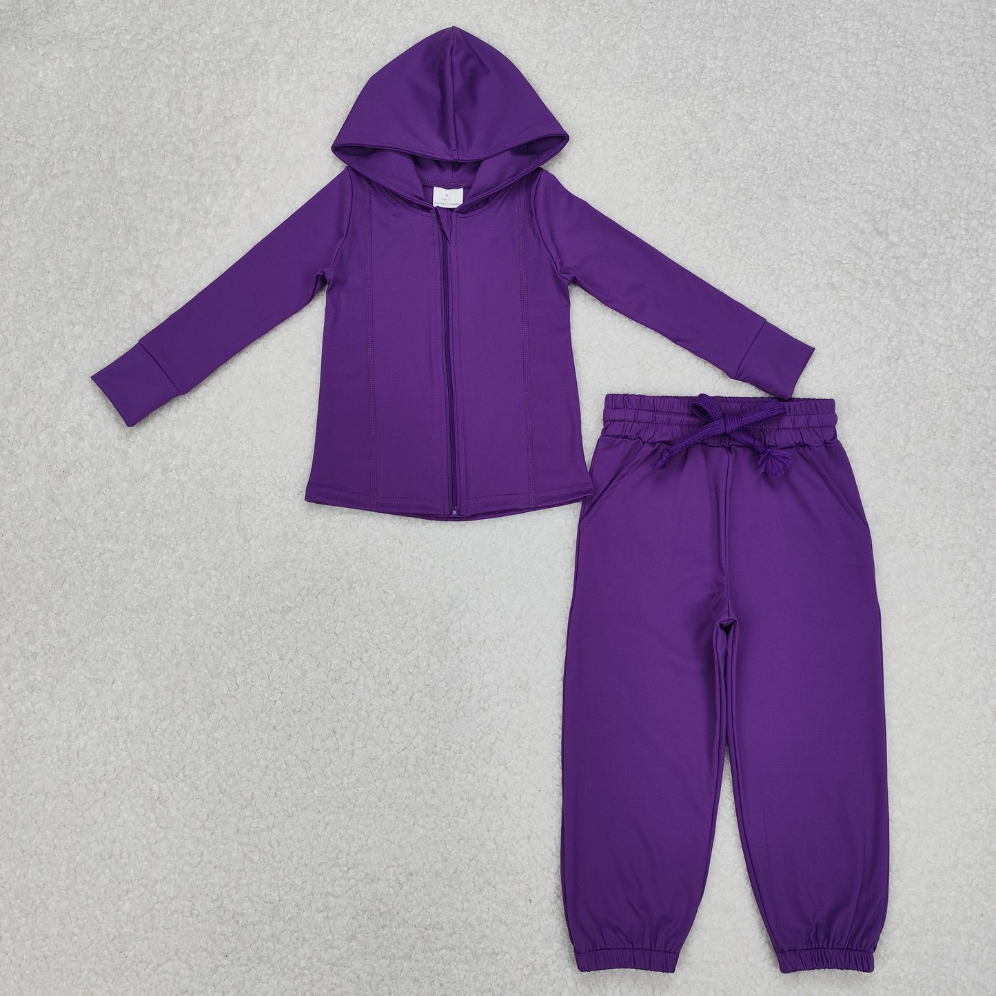 GT0807+P0670 Baby Girls Purple Zip Hooded Tops Yoga Jogger Pants Clothes Set