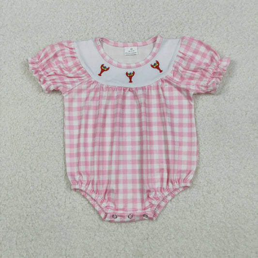 Sibling Baby Boys Girls Embroidery Anchor Crayfishes Mardigras Checked Clothes Set Dress Romper C11.10