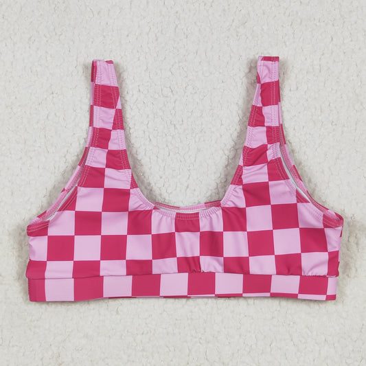 S0560 Adult Women Pink Checkered Bra Swim Top 6.13