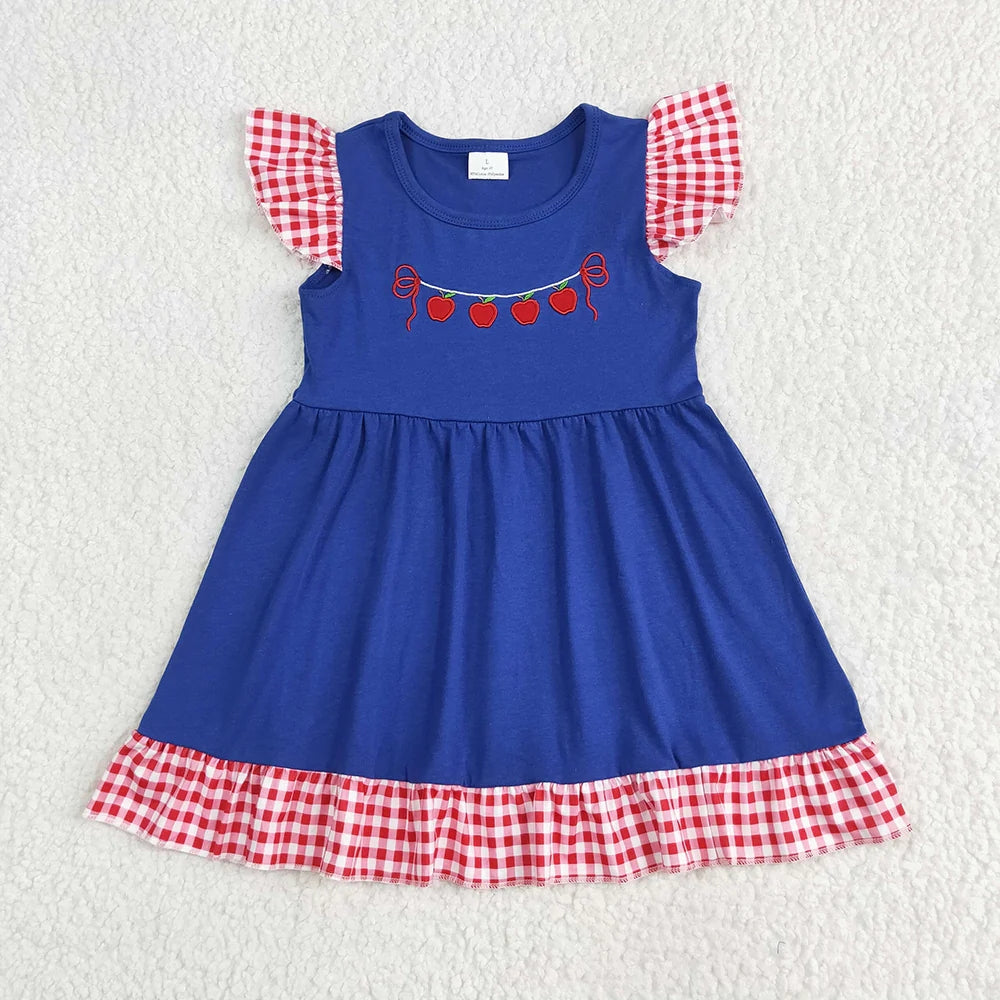 Sibling Boys Baby Girls Embroidery Apple Back To School Outfits Sets 6.14