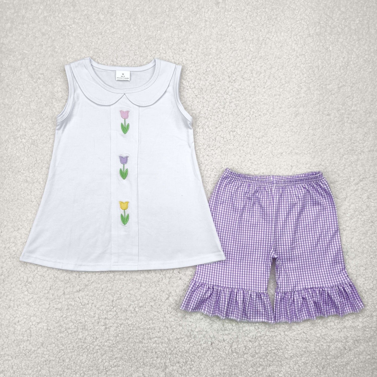 GSSO2276 Embroidered Baby Girls White Tulips Tunic Tops Shorts Clothes Set 5.5