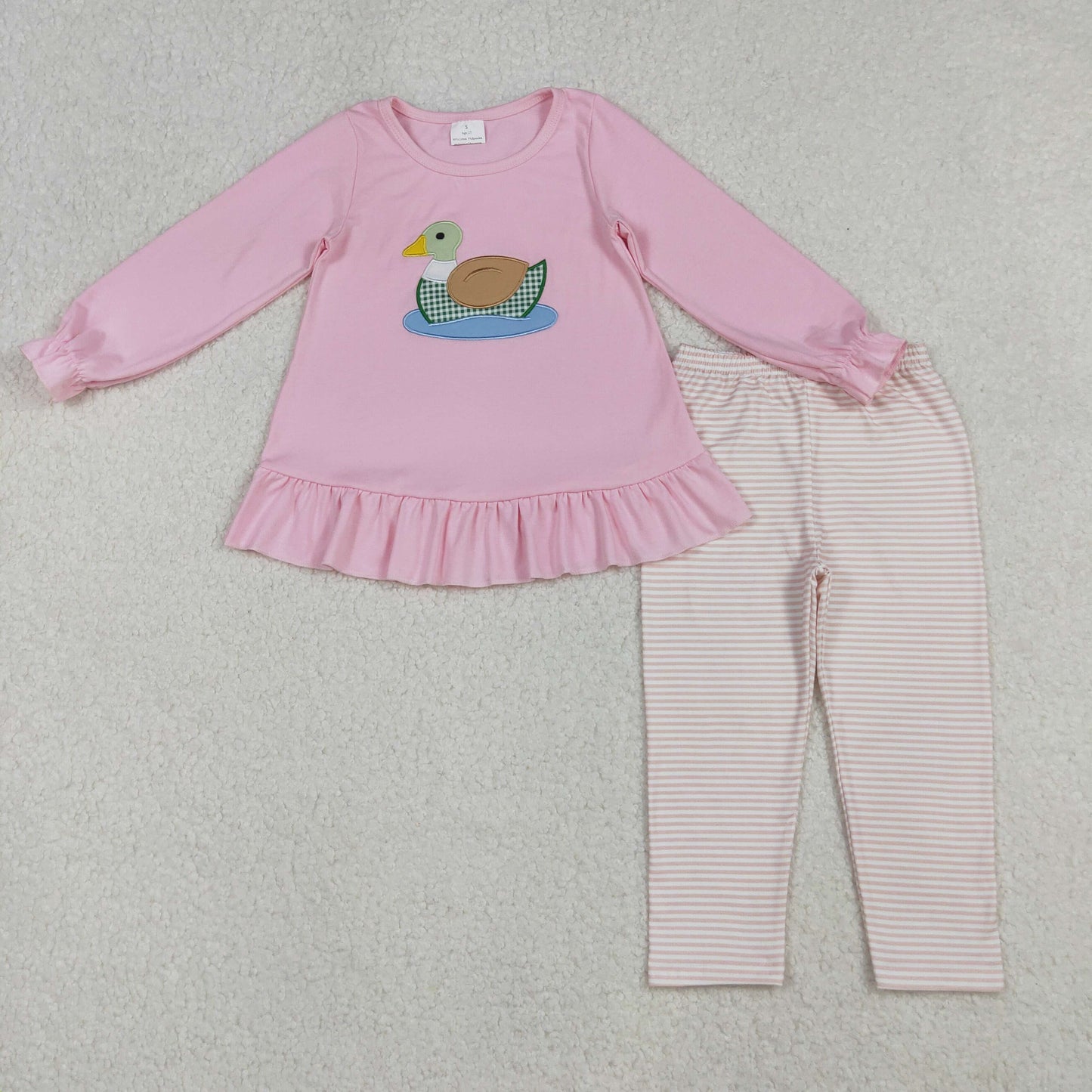 GLP2698 Embroidery Baby Girls Pink Ducks Tunic Stripe Legging Pant Set C10.8