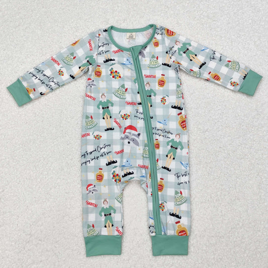 Sibling Boys Christmas Shelf Checkered Bamboo Rompers Pajamas