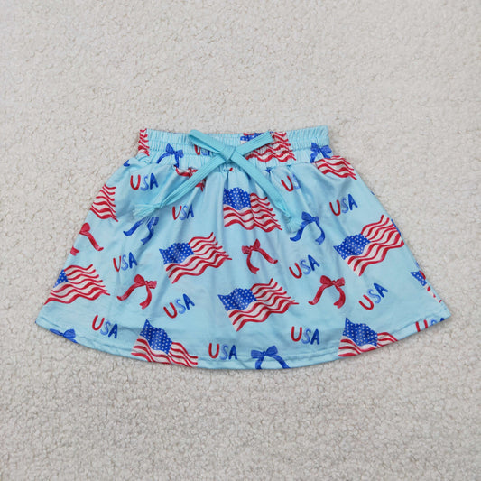 GLK0050 Baby Girls 4th Of July Flags Bows Summer Skort Skirts