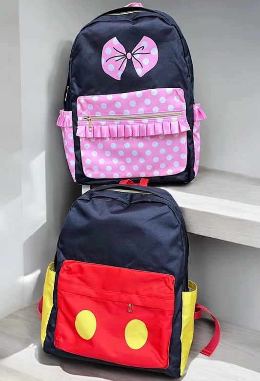 BA0183 Cartoon girl polka dot black backpack