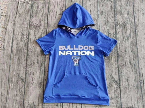 3.11 Adult Men Blue Short Sleeves BULLDOG T Pocket Hoodie Top Preorser(moq 3)