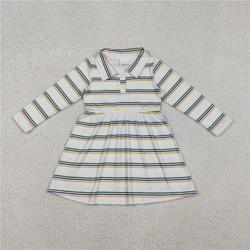 Sibling Baby Boys Girls Mardigras Stripe Button Knee Length Dresses Polo Shirts Top C11.1