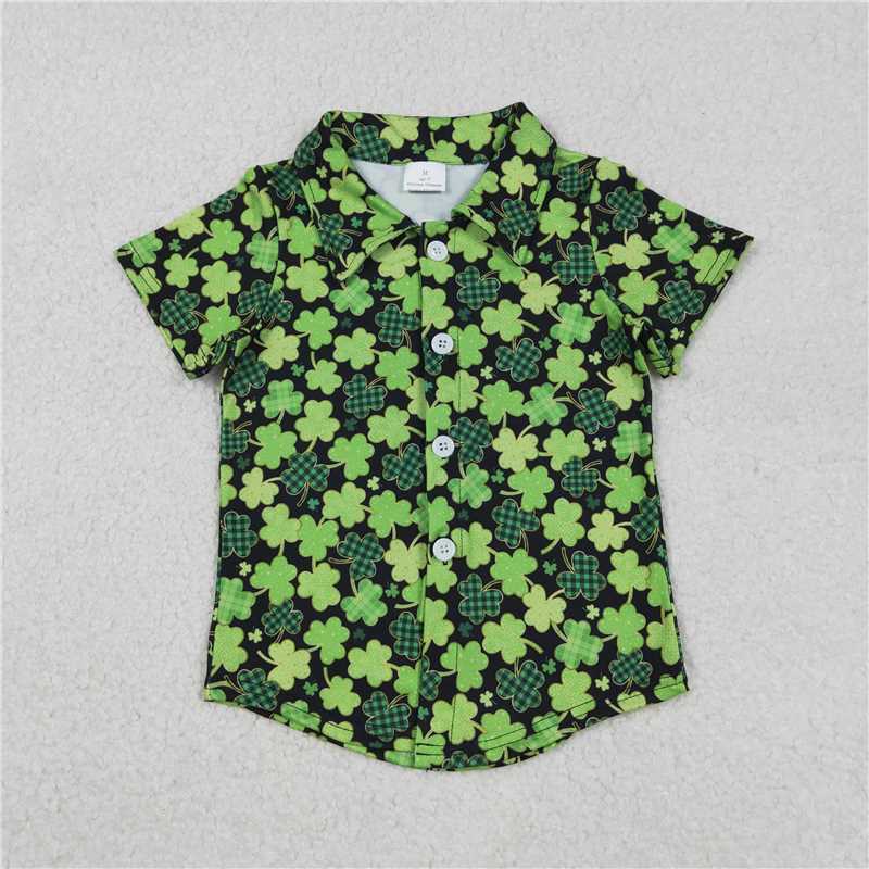 RTS BT1455 Baby Boys Top Baby Boys Green Clovers Button St Patrick Shirts Top
