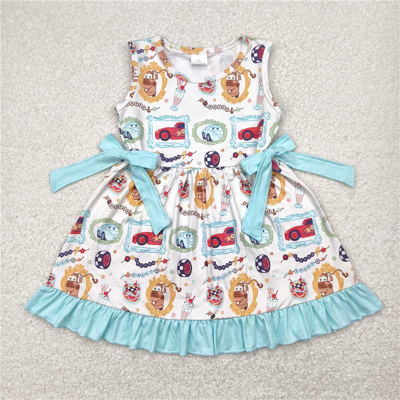 RTS GSD2061 Baby Girls Knee-Length Dress with Car Bows Cute And Fashionable Child Outfit