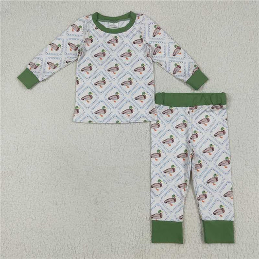 Sibling Baby Boys Long Sleeves Green Ducks Plaid Top Pants Western Set 7.25