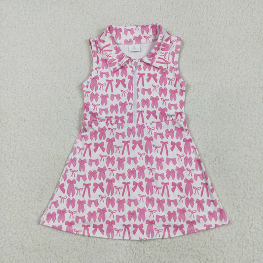 GSD2379 Baby Girls Sleeveless Pink Bows Zipper Yoga Active Knee Length Dress 5.12