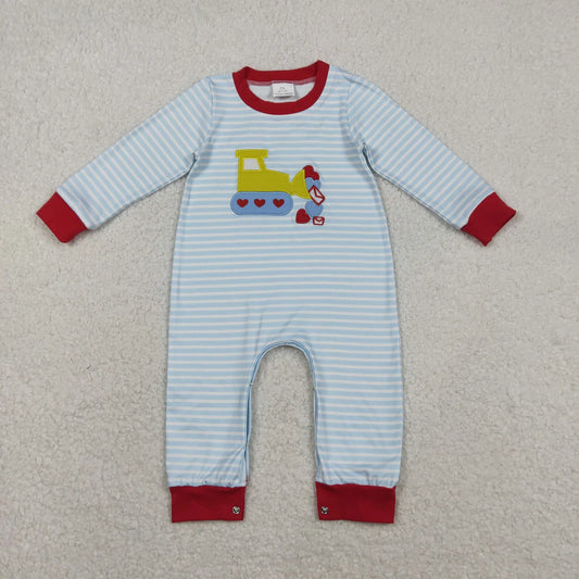 Sibling Baby Boys Embroidery Hearts Excavators Stripe Pants Valentines Clothes Set Footie Rompers C11.26