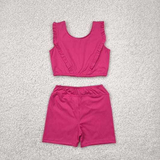 GSSO2284 Baby Girls Hotpink Pink Yoga Vest Shorts Active Wear Set 4.22