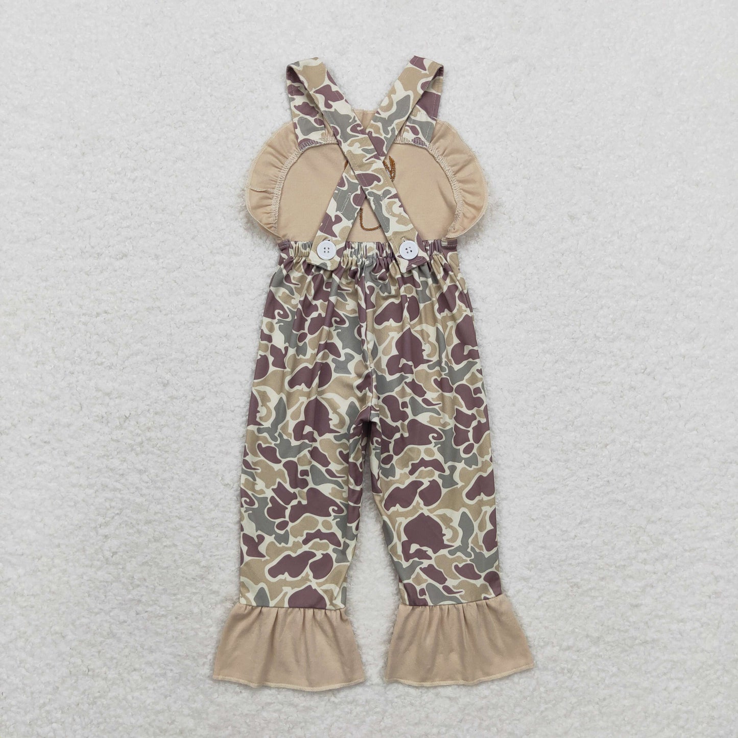 SR1914 Girls Embroidered deer head lace camo sleeveless suspenders jumpsuit
