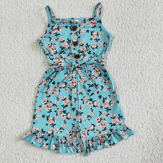 Sibling Baby Girls Summer Floral Straps Shorts Jumpsuits