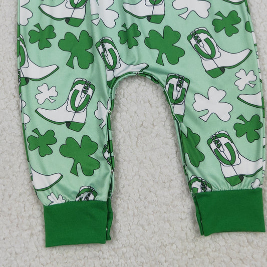 RTS SR3783 Baby Girls Flutter Sleeve Clovers Boots St Patrick Rompers