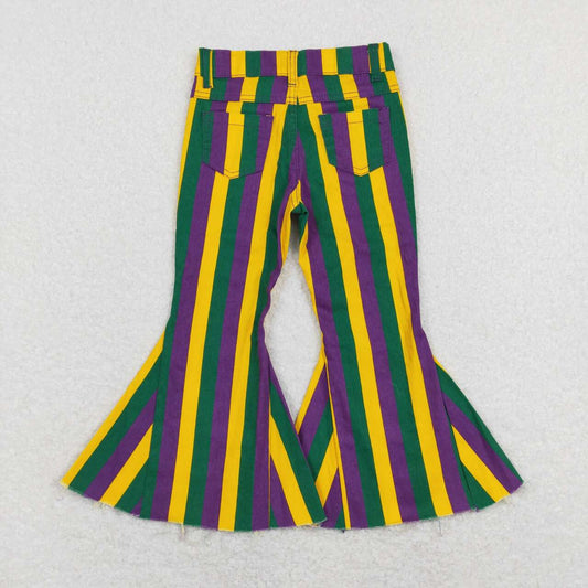 P0327 Mardi Gras purple, green and gold striped denim trousers