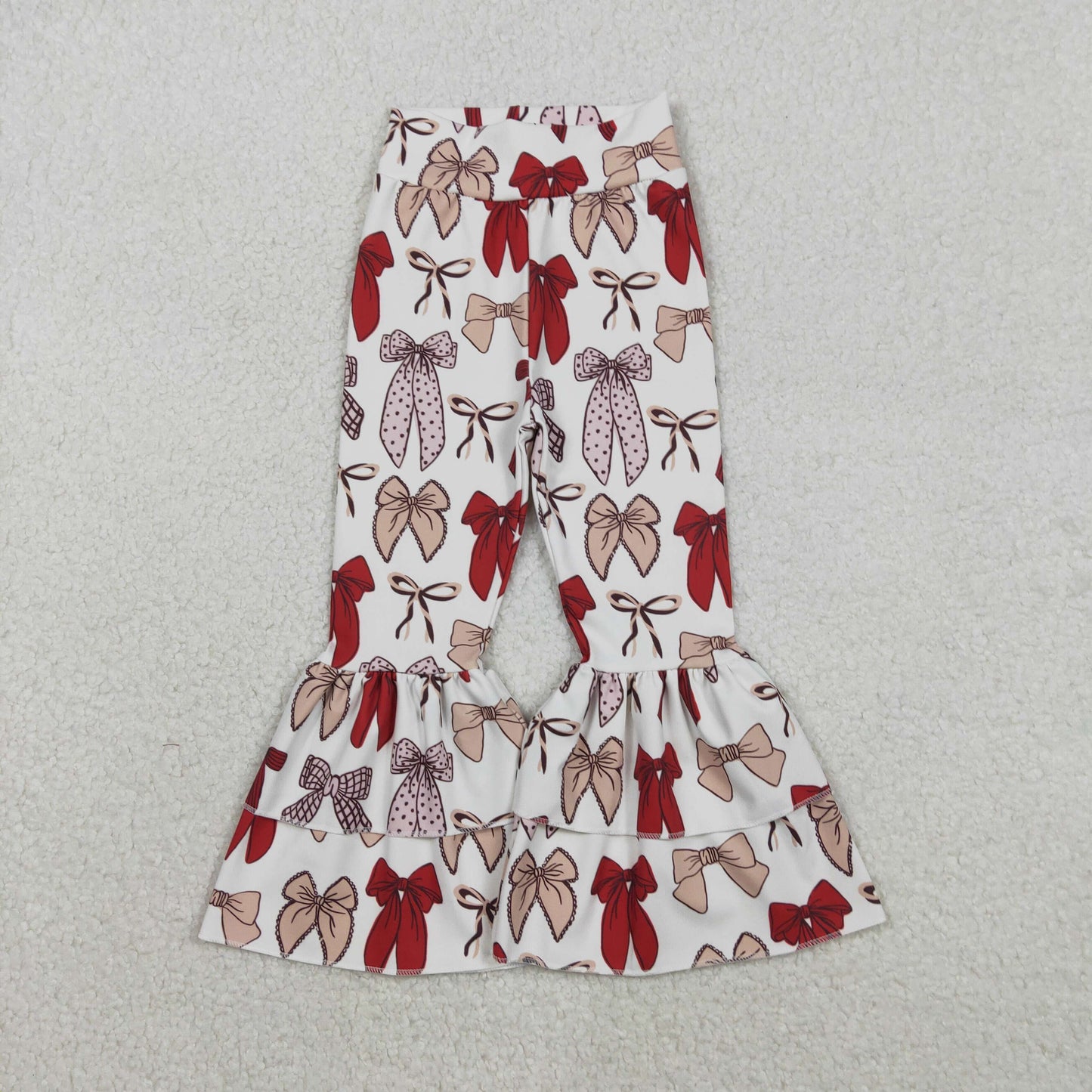 P0885 Baby Girls Red Bows Plaid Yoga Bell Bottom Pants C12.1
