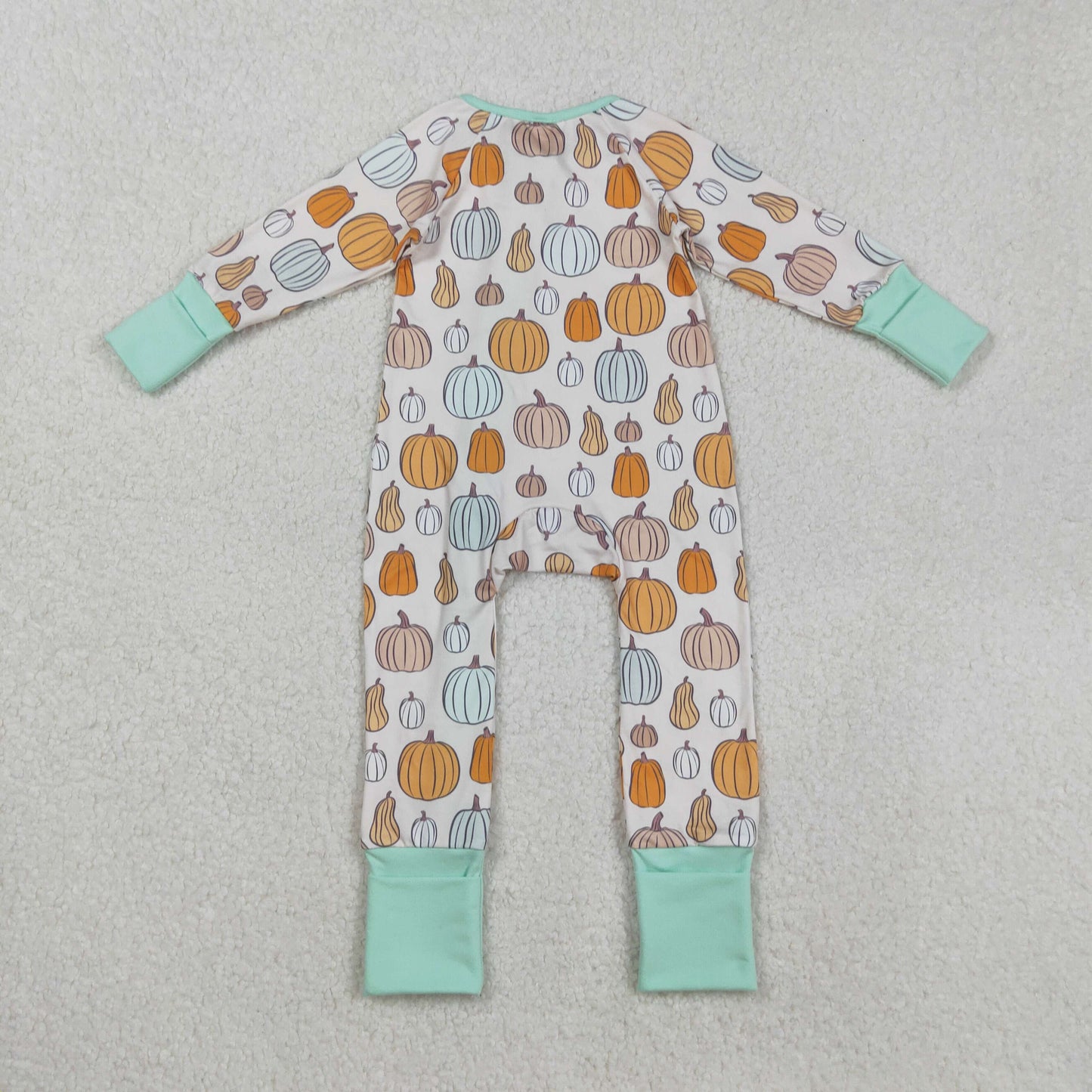 LR2565 Baby Boys Colorful Pumpkins Plaid Fall Zipper Footie Romper C8.29