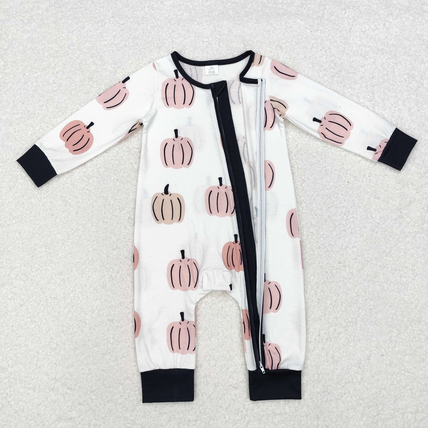 LR1437 Baby Infant Boys Fall Pumpkins Bamboo Long Sleeve Romper