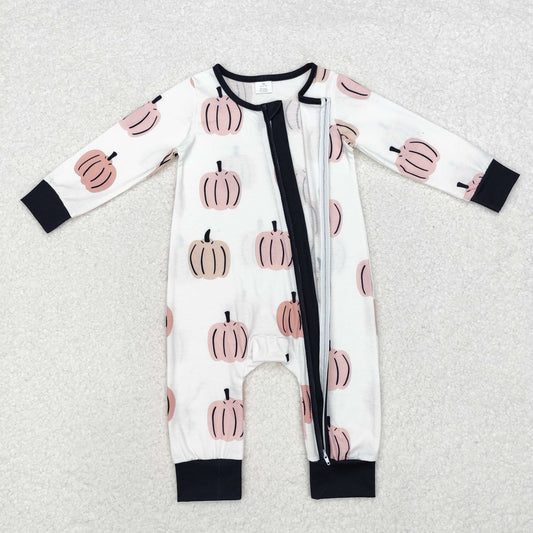 LR1437 Baby Infant Boys Fall Pumpkins Bamboo Long Sleeve Romper