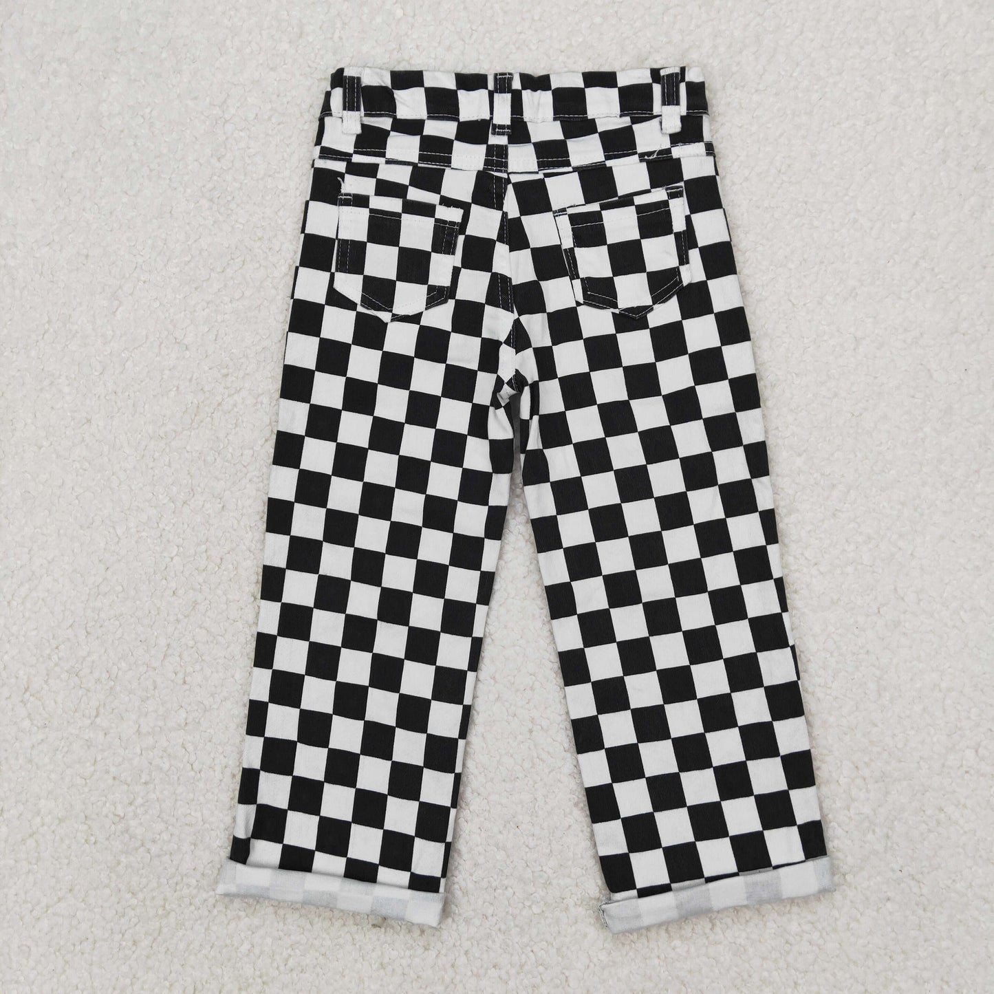 P0122 Baby Boys Black Check Denim Cool Pants