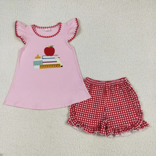 Sibling Embroidery Baby Girls Boys Apple Back To School Books Outfits 6.25